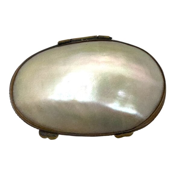 Antique 19th C Ormolu & Natural Shell Mother of Pearl Snuff Trinket Box VTG READ - Picture 2 of 11